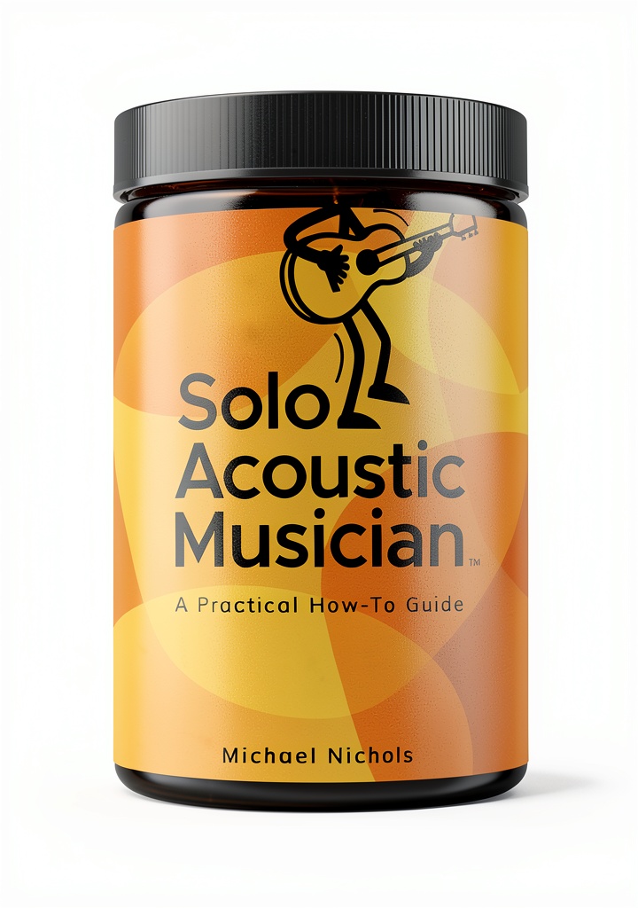 Installing Solo Acoustic Musician Book 1 - Philosophy of Music for Artists on a wooden desk